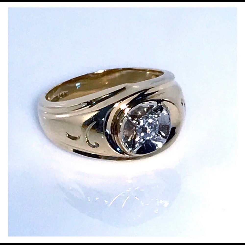 14KT RETRO 1950's MID CENTURY MODERN .21 CARAT FIREY DIAMOND SOLID Y GOLD RING - Picture 7 of 13